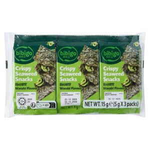 Bibigo Crispy Seaweed Snacks Wasabi Flavour 15g (5g X 3)